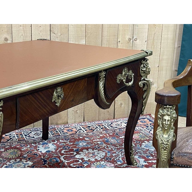 Desk and Its Armchair, Regency Style, Napoleon Iii Period, Late 19th Century, in Amaranth, Rosewood and Oak, Set of 2 For Sale - Image 13 of 18