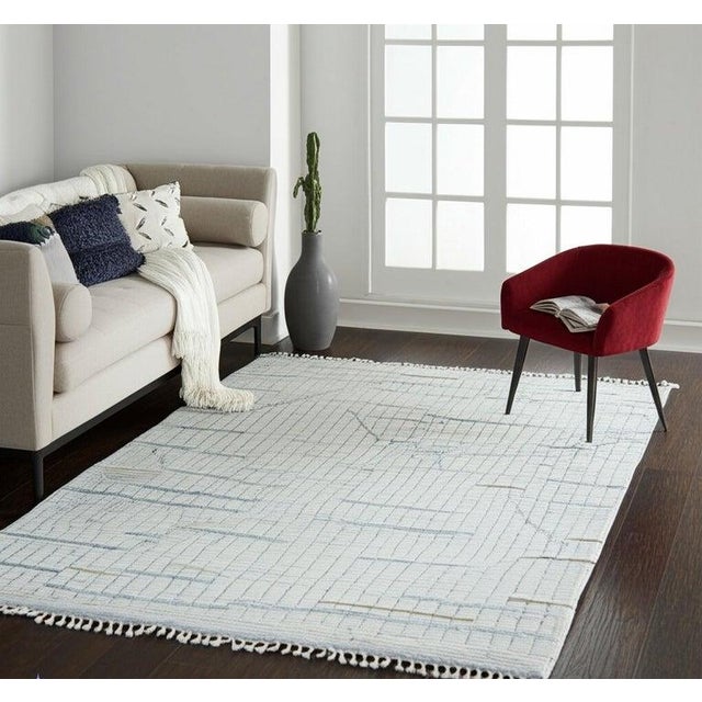 Textile 8x11 Ivory Hand-Knotted Wool Staircase Motif Geometric Modern Carpet Rug For Sale - Image 7 of 8