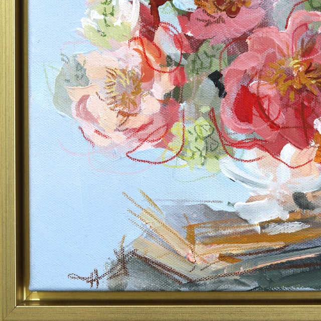 Flower Study - Framed Abstract Colorful Still Life Mixed Media Art on Canvas Original Artwork by Kellie Newsome For Sale - Image 4 of 9