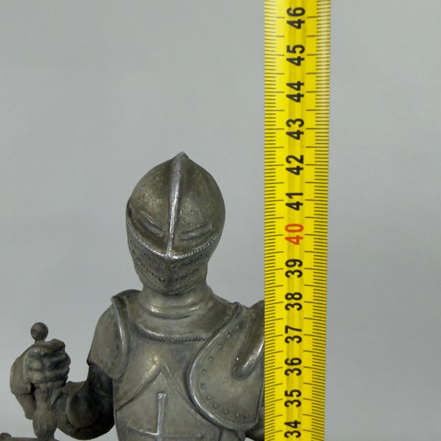 Vintage Medieval Knight Statue in Armor with Sword and Shield on Wooden Base from Artigianale, 1950s For Sale - Image 10 of 11