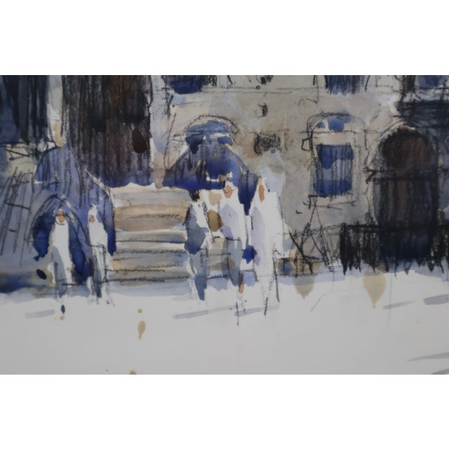 Blue Jeffrey Harpham “A Meeting at Campo Maria Formosa” 2003 Venice Watercolor For Sale - Image 8 of 14