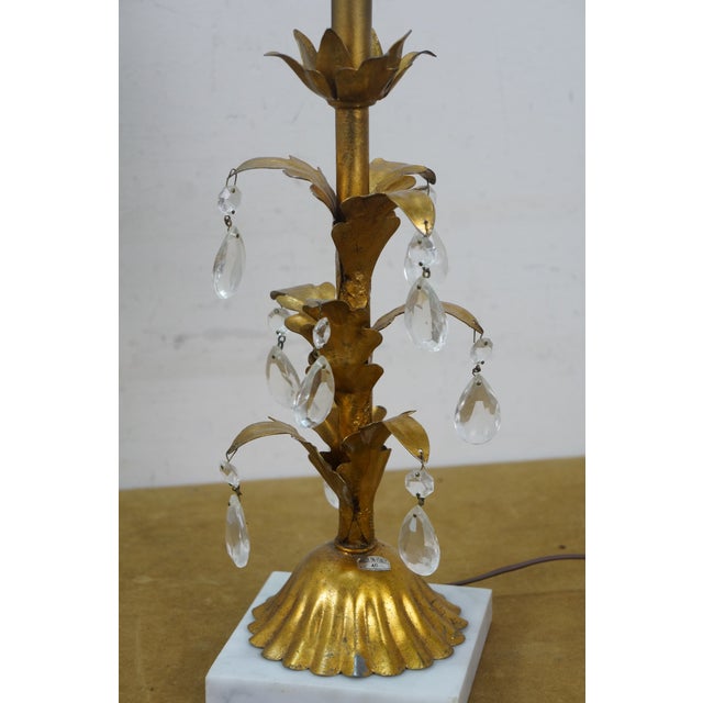 Mid 20th Century Mid 20th Century Italian Mid Century Hollywood Regency Florentine Gilt Tole Drop Crystal Lamps For Sale - Image 5 of 17