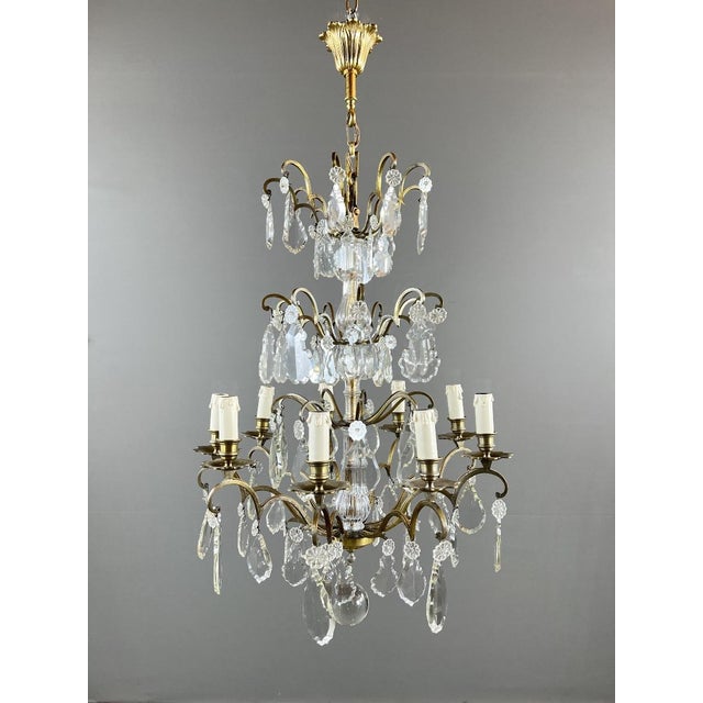 Early 20th Century Bronze, Brass and Crystal Chandelier For Sale - Image 3 of 12