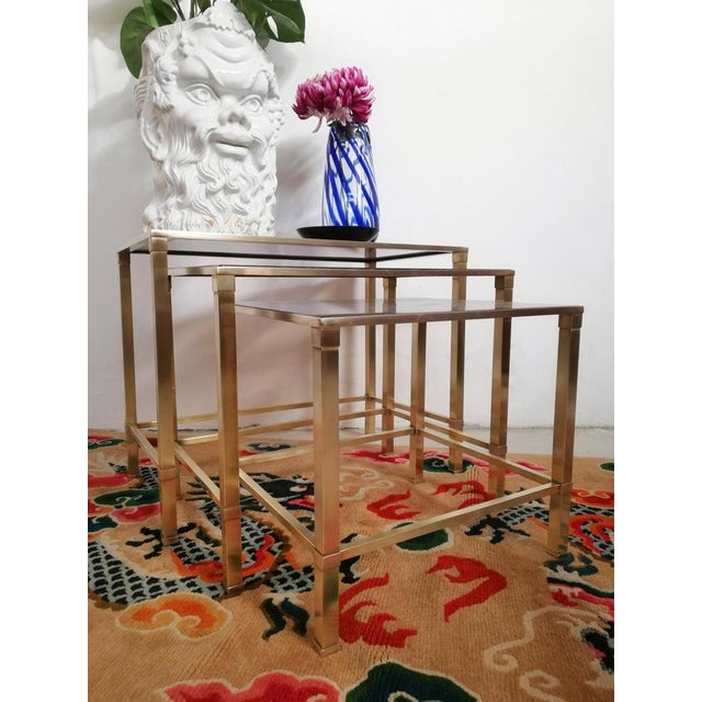 Romeo Rega Mid-Century Italian Brass and Glass Nesting Tables, 1970s, Set of 3 For Sale - Image 4 of 18