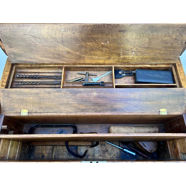 Wood Late 19th Century Primitive Maine Carpenter’s Pine Tool Chest For Sale - Image 7 of 11