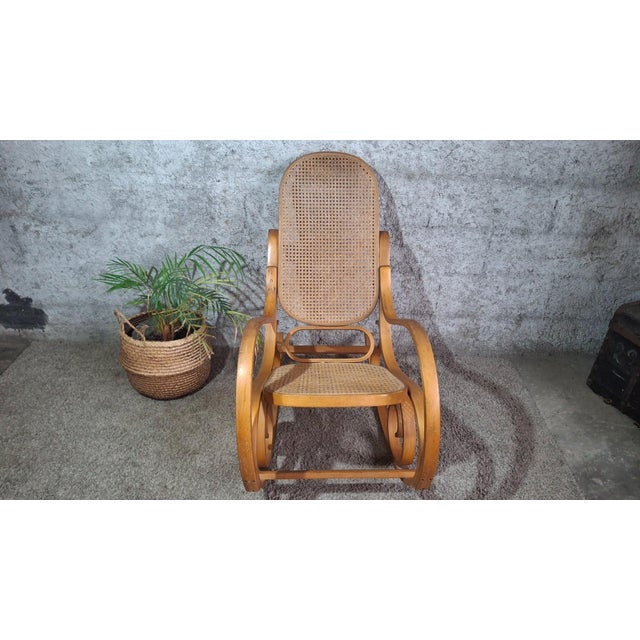 Thonet-Style Rocking Chair in Bent Beechwood and Caning, 1960s For Sale - Image 6 of 12
