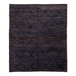 Contemporary Modern Moroccan Style Geometric Wool Area Rug in Deep Espresso For Sale