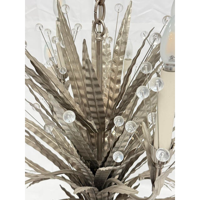 Remains Lighting "Plume" Antique Nickel & Glass 12-Arm Chandelier, Labeled For Sale - Image 13 of 18