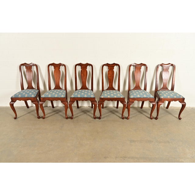Queen Anne Henkel Harris Queen Anne Solid Cherry Wood Dining Chairs, Set of Six For Sale - Image 3 of 13