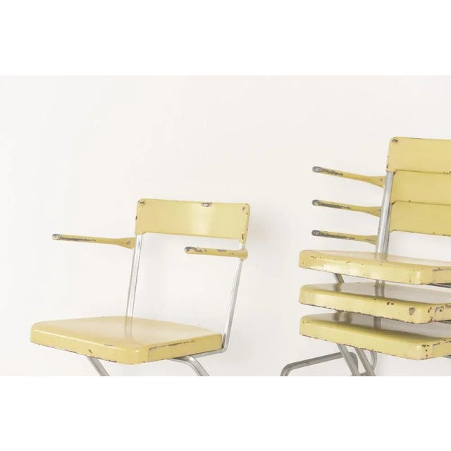 Yellow Swiss Industrial Iron and Zinc Dining Chairs, 1940s, Set of 4 For Sale - Image 8 of 12