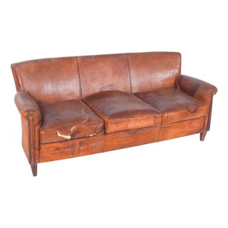 Portuguese Three-Seater Sofa in Brown Leather, 1980s For Sale