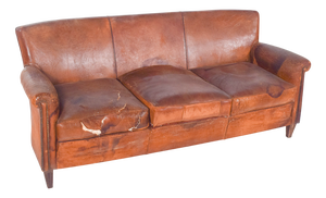 Portuguese Three-Seater Sofa in Brown Leather, 1980s