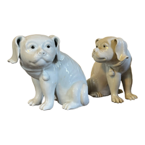 Antique 19th Century Japanese Hirado Blanc De Chine Porcelain Spaniel Dogs Circa 1860 - A Pair