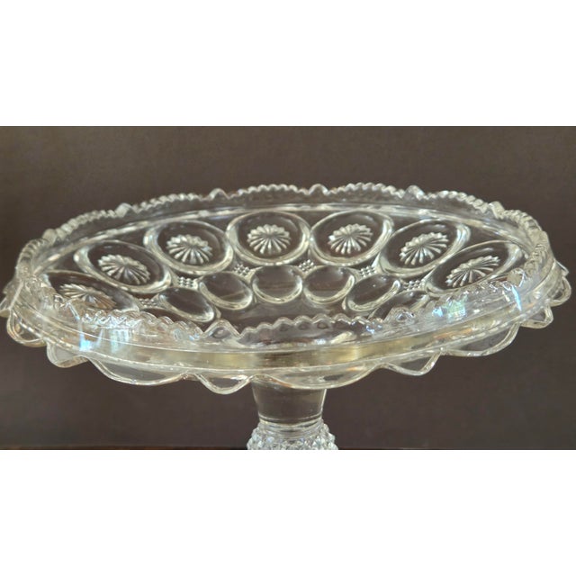 Glass Vintage Daisy & Button Clear Pressed-Glass Pedestal Compote For Sale - Image 7 of 15