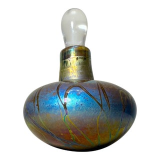 Vintage Fellerman & Raabe Hand Blown Studio Art Glass Iridescent Perfume Bottle For Sale