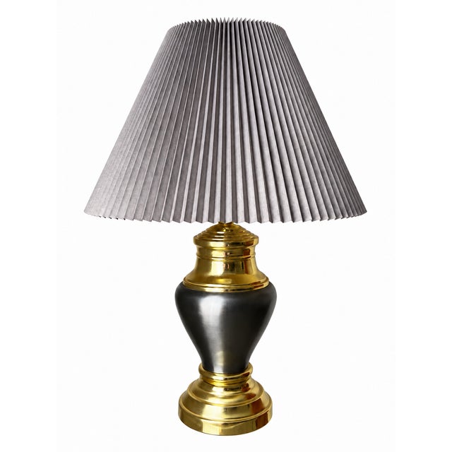 Vintage Black and Gold-Tone Urn Table Lamp With Pleated Shade For Sale - Image 9 of 9