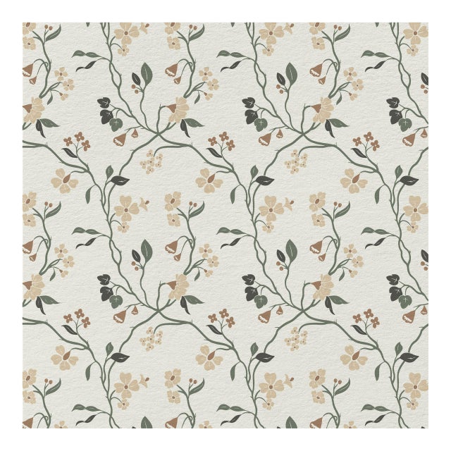 Sample - Lunaria Vine Wallpaper in Soft Alabaster – Traditional, Made to Order For Sale