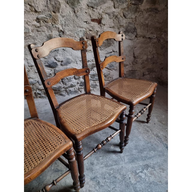 Antique French Dining Chairs with Woven Cane Seats in Beech, 1900, Set of 4 For Sale - Image 6 of 18