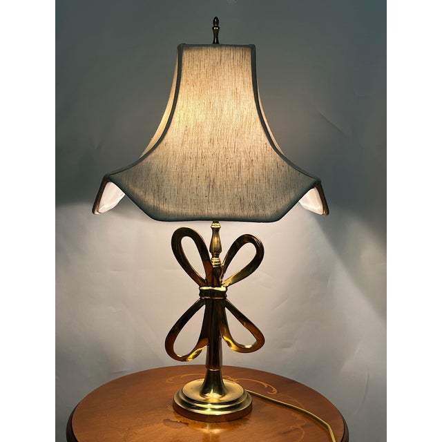 Gold Brass & Fabric Shade Table Lamp For Sale - Image 8 of 9