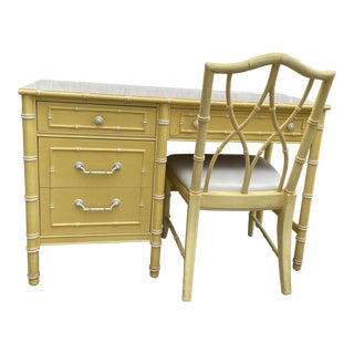 Thomasville “Allegro” Faux Bamboo Desk & Chair, a Set of 2 For Sale