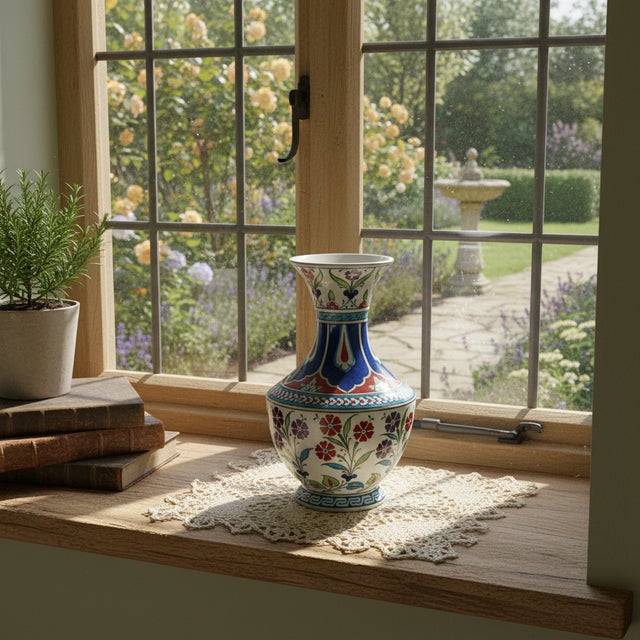 2020s Handmade Ceramic Classic Vase (30cm) – Cobalt Blue Shoulder & Spring Blossoms – Timeless Floral Decor For Sale - Image 5 of 9