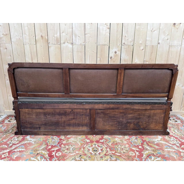 Brown Napoleon III Storage Bench with Carved Walnut and Leather Upholstery For Sale - Image 8 of 9