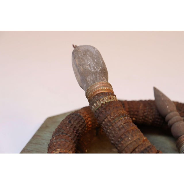 Auburn Vintage Folk Art Hand-Carved Wood and Bottlecap Snake on Octagonal Base For Sale - Image 8 of 12