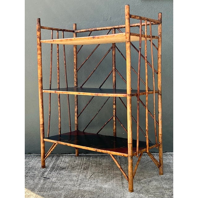 Vintage Chevron Bamboo Painted Etagere For Sale - Image 12 of 12