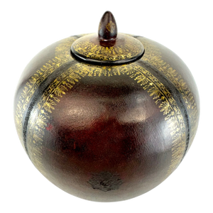 1960s Mid-Century Embossed Leather Lidded Jar With Gold Detailing