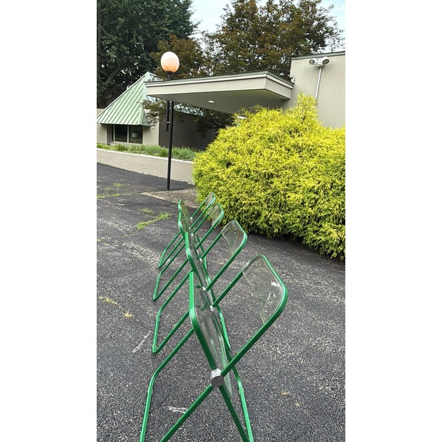 1970s Green Plia Folding Chairs by Giancarlo Piretti Anonima Castelli Set of 2 Clear/ Green For Sale - Image 9 of 11