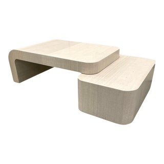 Vintage Springer Style Laquered Grasscloth Coffee Table For Sale