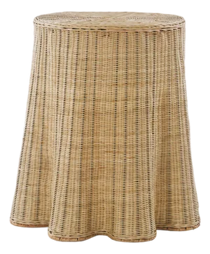 Matthew Izzo Home Context Scalloped Round Rattan Side Table With