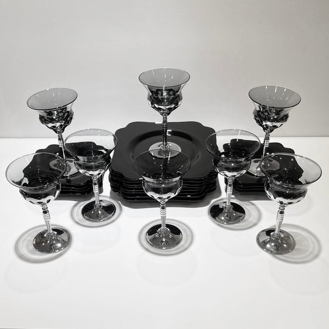 Cambridge Glass Company 1930s Blown Glass and Chrome Appetizer or Dessert Set, 24 Pieces For Sale - Image 4 of 11