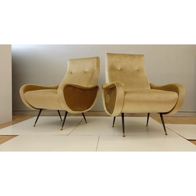 1960s Pair of Zanusso Lady Chairs Pair Gold Beige Velvet For Sale In Miami - Image 6 of 12