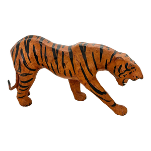 Vintage Leather Sculpted Tiger Table Top Statue Figure - Made in India
