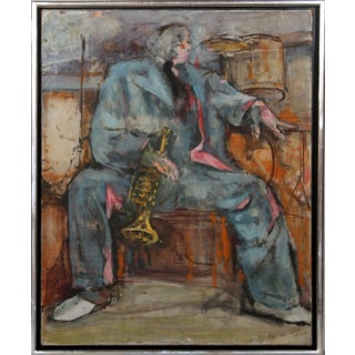 Marshall Goodman Trumpet Player, 1960's Oil Painting by Marshall Goodman cicra 1960 For Sale