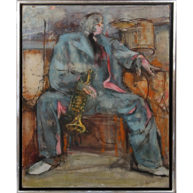 Marshall Goodman Trumpet Player, 1960's Oil Painting by Marshall Goodman cicra 1960 For Sale