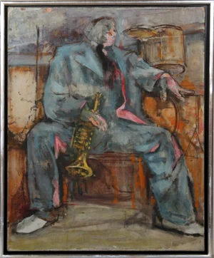 Marshall Goodman Trumpet Player, 1960's Oil Painting by Marshall Goodman cicra 1960
