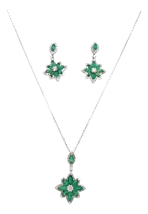 18 Karat Two-Tone Set of Fashion Earrings and Necklace With Pendant 1.28 Carat- 3 Pieces