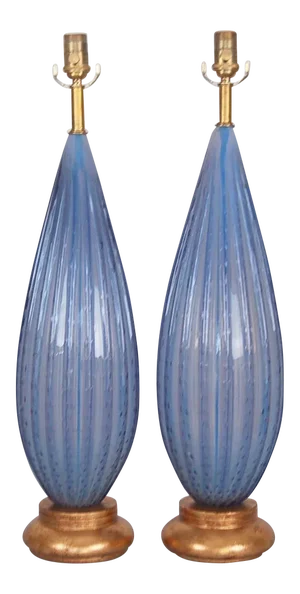 Vintage Murano Lavender Opaline Glass Lamps