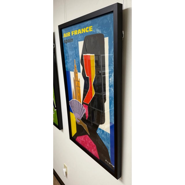 C. 1963, Air France – Spain, Original Vintage Lithograph Travel Poster Printed in France, Custom Framed in Black, Artist Guy Georget For Sale - Image 4 of 8