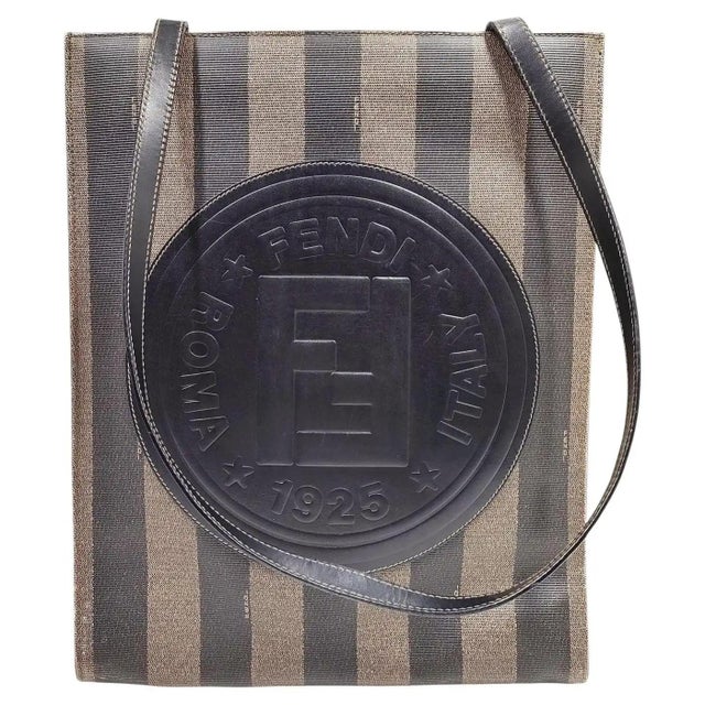Contemporary 1990s Black PVC Pequin Striped Pattern Shoulder Bag by Fendi Rome For Sale - Image 3 of 15