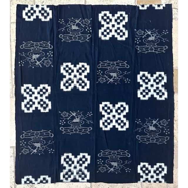 A Japanese woven cotton textile panel with white pattern on indigo background circa 1900-20s (end of Meiji to Tasho...
