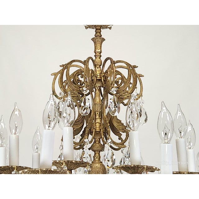 1960s Antique Opulent Brass Cut Lead Crystal Chandeliers 30 Wide ~ Pair Available For Sale - Image 5 of 5