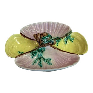 Late 19th Century Lavender and Yellow Shell 4-Compartment Majolica Dish For Sale