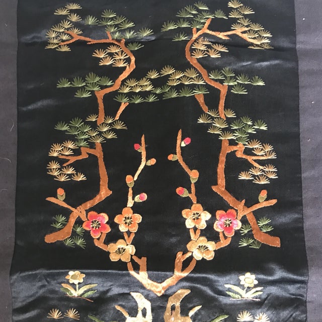 Vintage Asian Embroidered Silk Crane Textile For Sale - Image 4 of 10