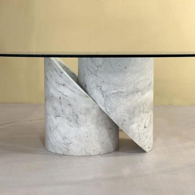Carrara Marble Coffee Table with Oval Glass Top, Italy, 1960s For Sale - Image 6 of 11