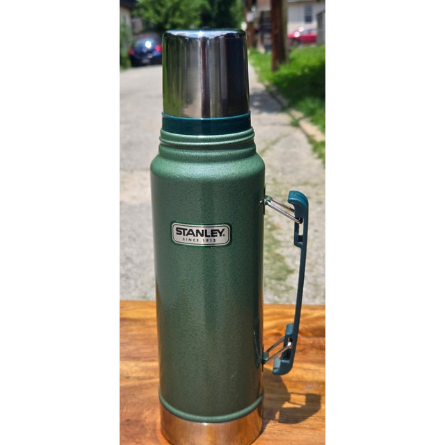 Bottle Green Vintage Stanley Classic Green Thermos Bottle With Original Handle, Since 1913 For Sale - Image 8 of 18