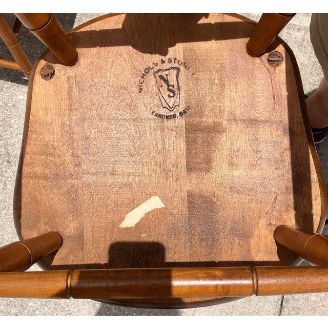Pair Vintage Nichols & Stone Solid Maple Wood Stenciled Chairs For Sale - Image 9 of 10