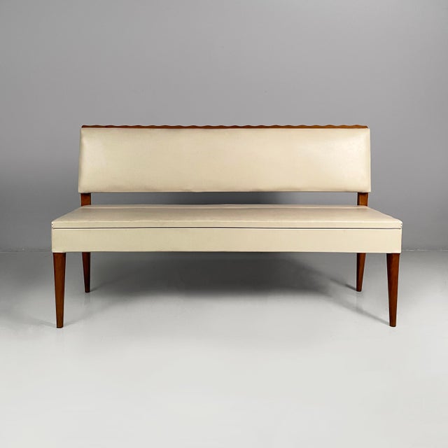 Art Deco Italian Bench in Wood and White Leather, 1940s For Sale - Image 3 of 18